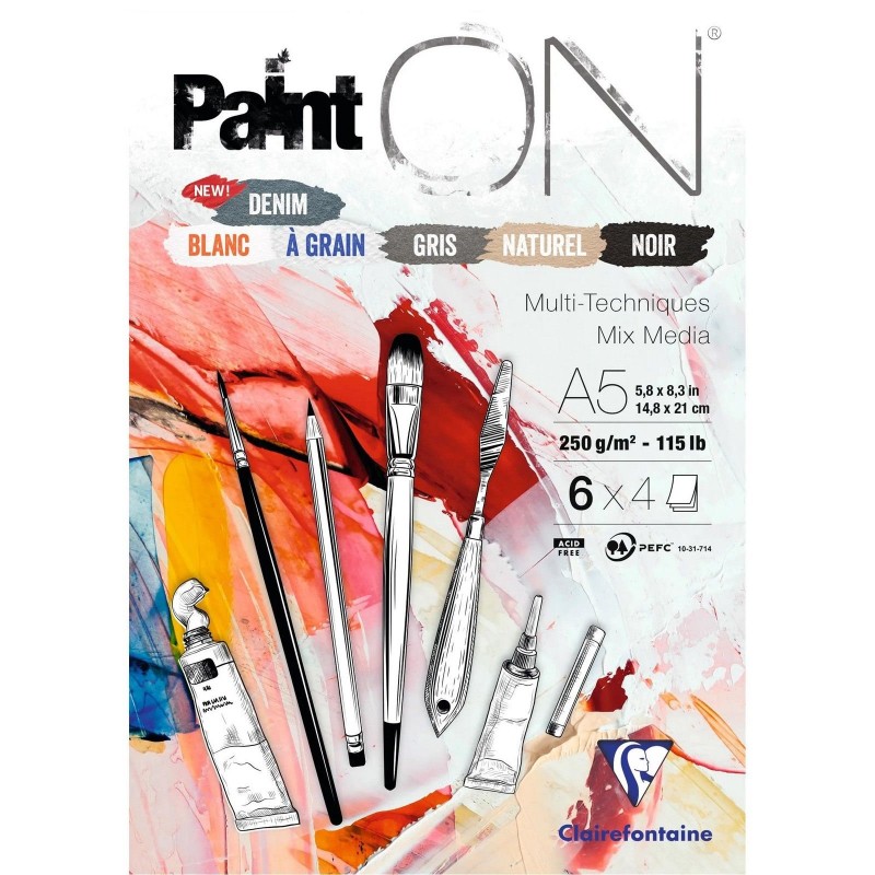 Paint ON papel mixed media Clairefontaine - 6 colores - A5