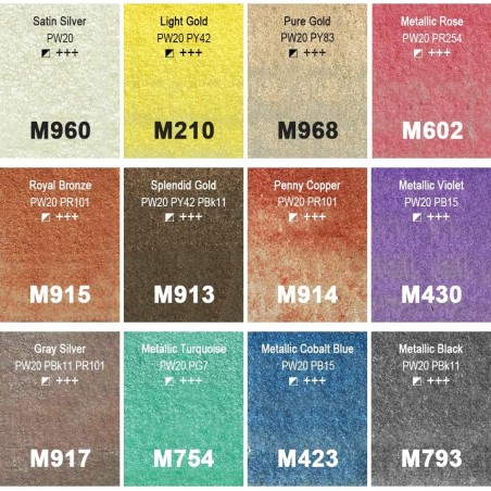 Acuarelas metalizadas 12 colores 1/2 godet - Phoenix