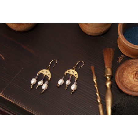 Pendientes perla y amatista