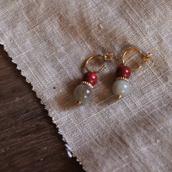 Pendientes jaspe rojo y jade de Myanmar