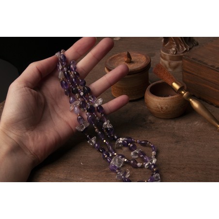 Collar doble de amatistas y cuarzo