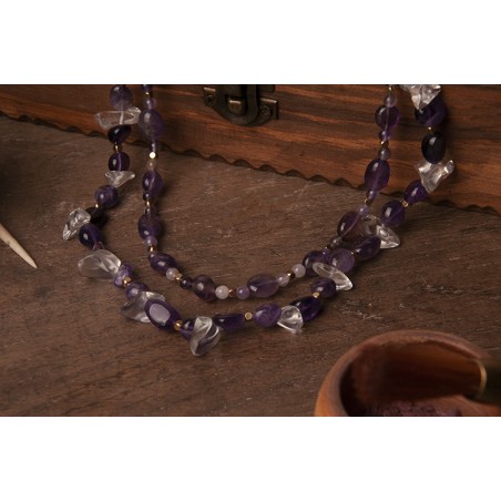 Collar doble de amatistas y cuarzo