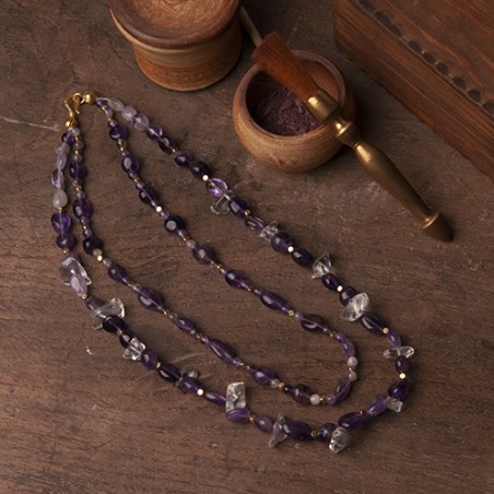 Collar doble de amatistas y cuarzo