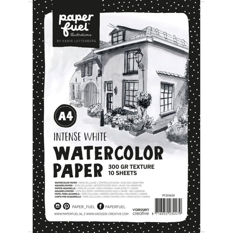 Papel de acuarela texturado 300gr blanco intenso A4 - Paper fuel